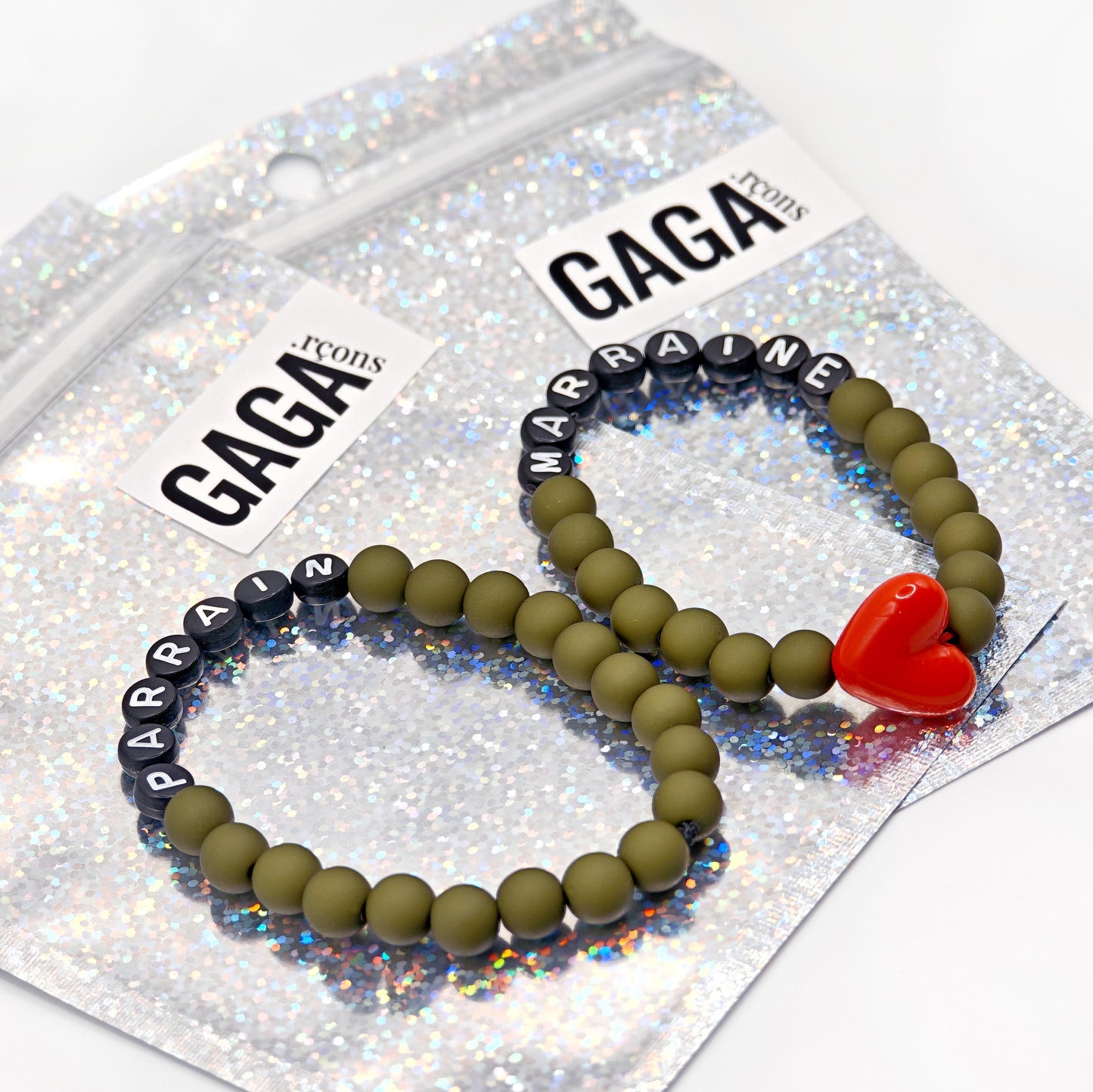 Duo de Bracelets - Kaki, Noir & Maxi coeur Rouge (2 adultes)