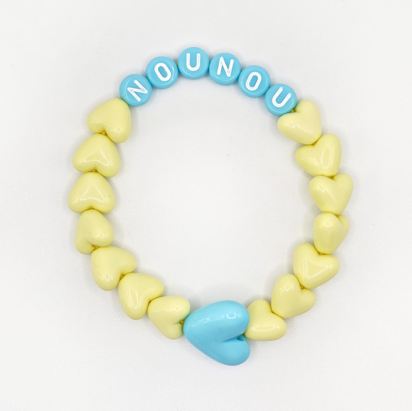 Bracelet GAGA - Citron & Bleu pastel & Maxi coeur Turquoise