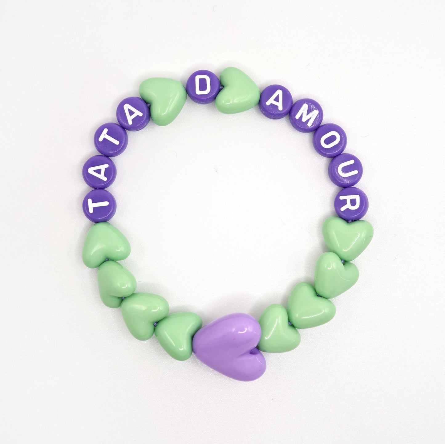 Bracelet GAGA - Vert pastel & Violet & Maxi coeur Violet
