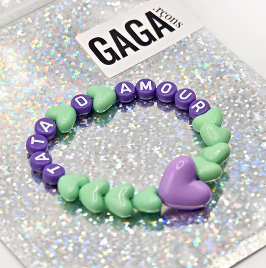 Bracelet GAGA - Vert pastel & Violet & Maxi coeur Violet
