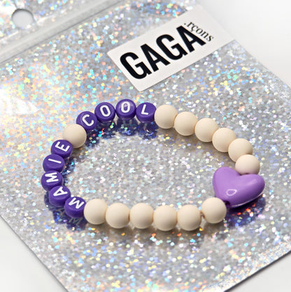 Bracelet GAGA - Ivoire mat & Violet & Maxi coeur Violet