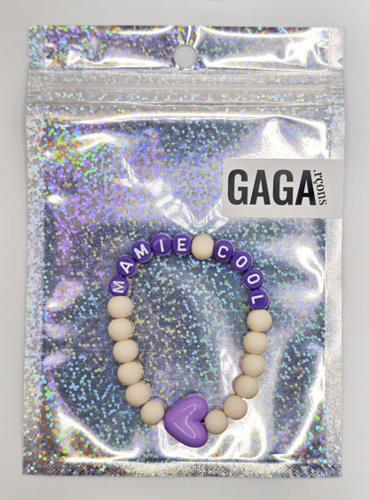 Bracelet GAGA - Ivoire mat & Violet & Maxi coeur Violet