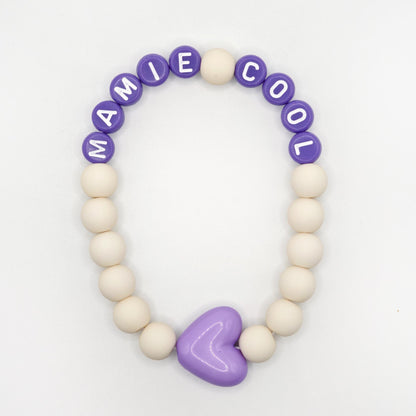 Bracelet GAGA - Ivoire mat & Violet & Maxi coeur Violet