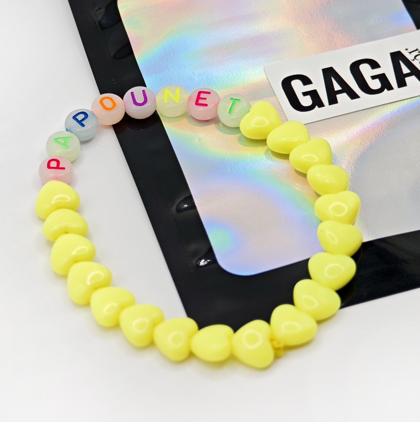 Bracelet GAGA Bicolor - Jaune flashy & lettres phosphorescentes (Adulte)