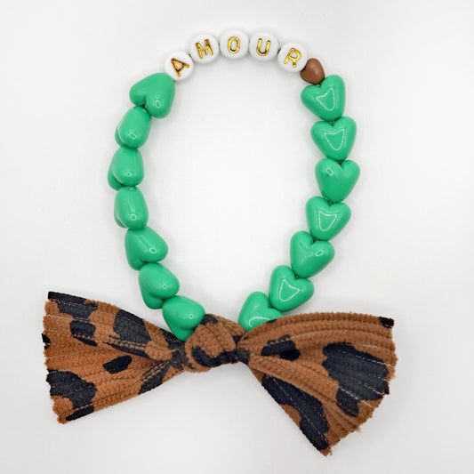 Bracelet GAGA - Vert flashy, Blanc Doré, 🤎 & Maxi Noeud Léopard