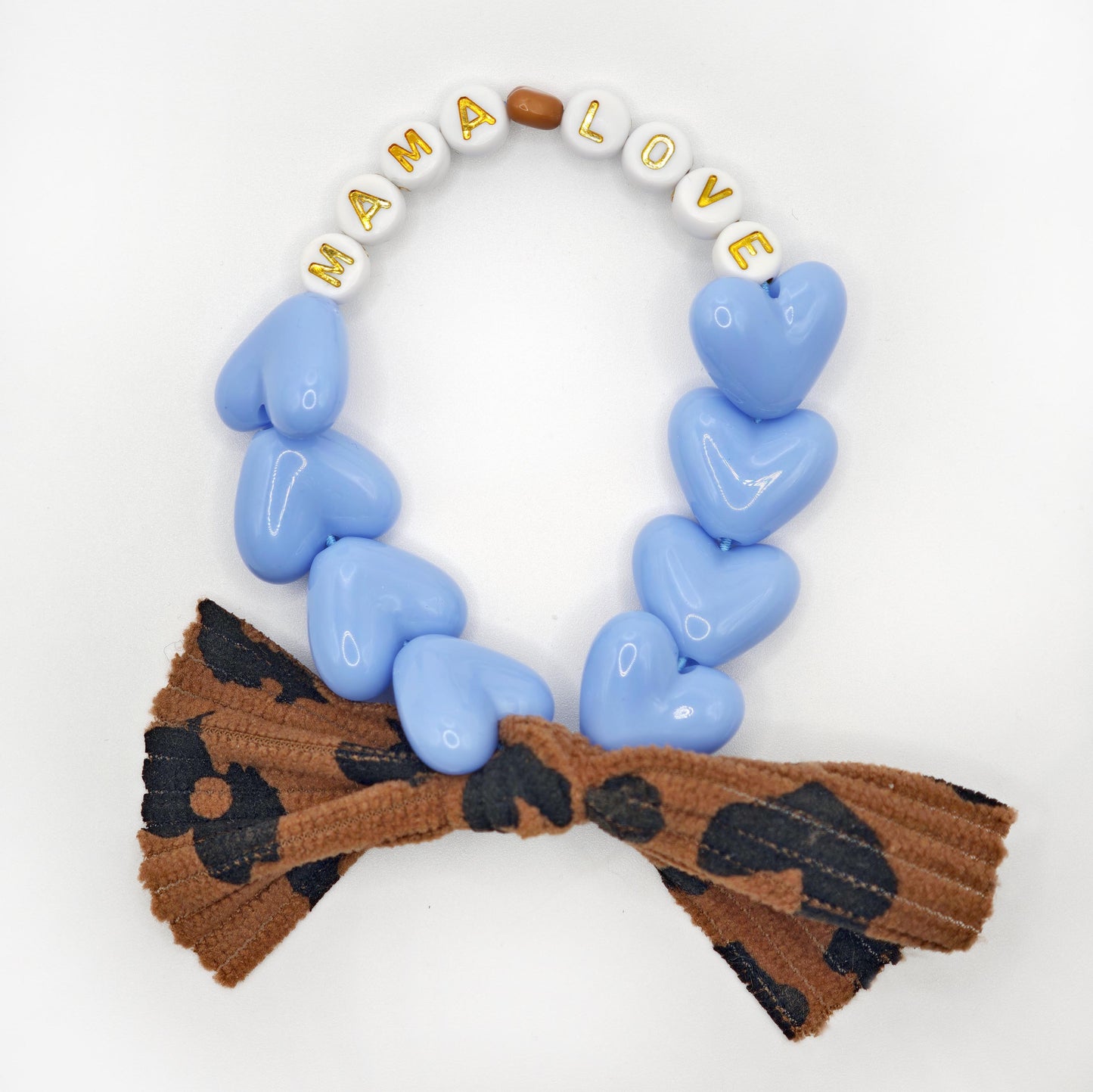 Bracelet GAGA - Bleu ciel, Blanc Doré, 🤎 & Maxi Noeud Léopard