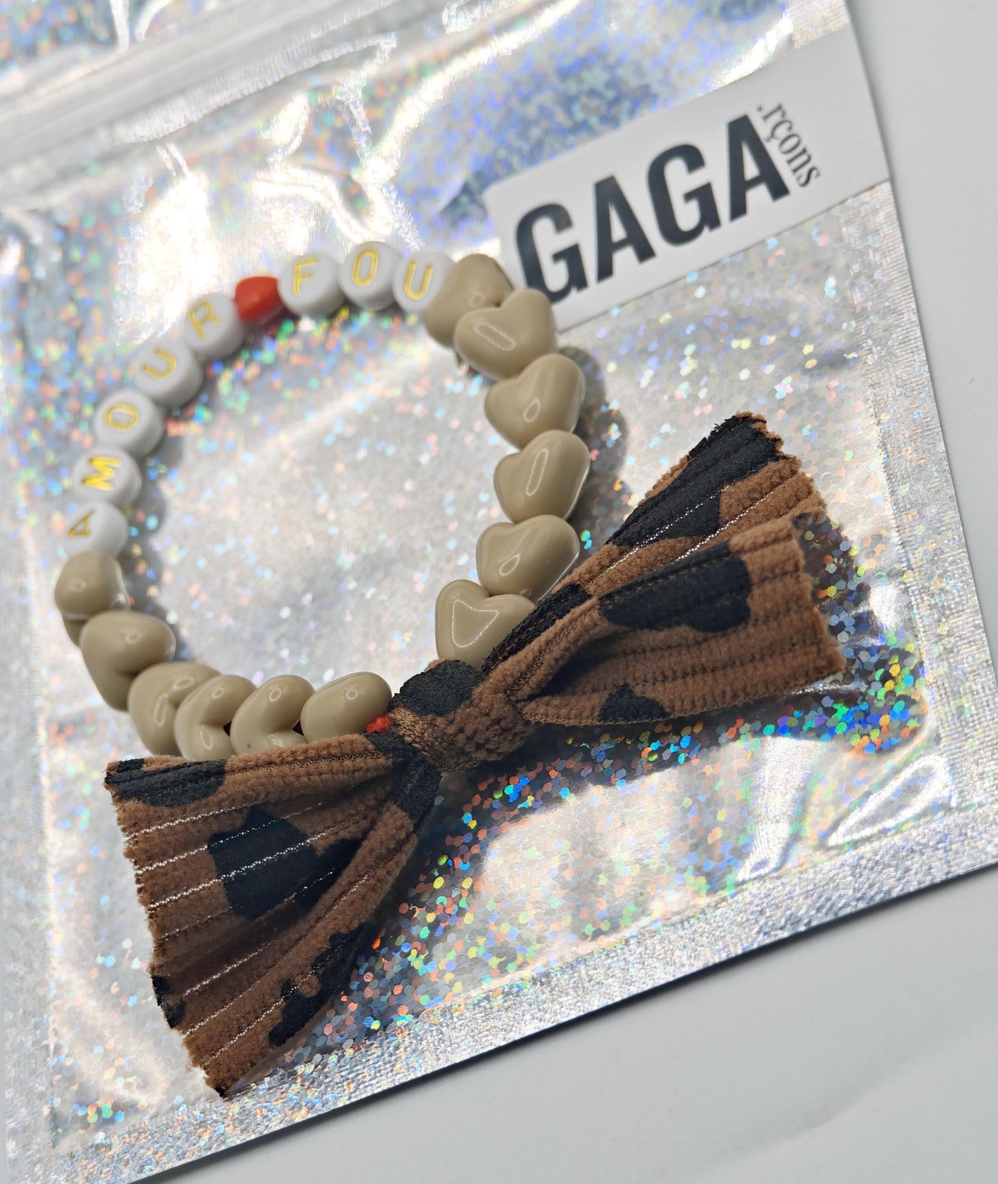 Bracelet GAGA - Café au lait, Blanc Doré, ❤️ & Maxi Noeud Léopard