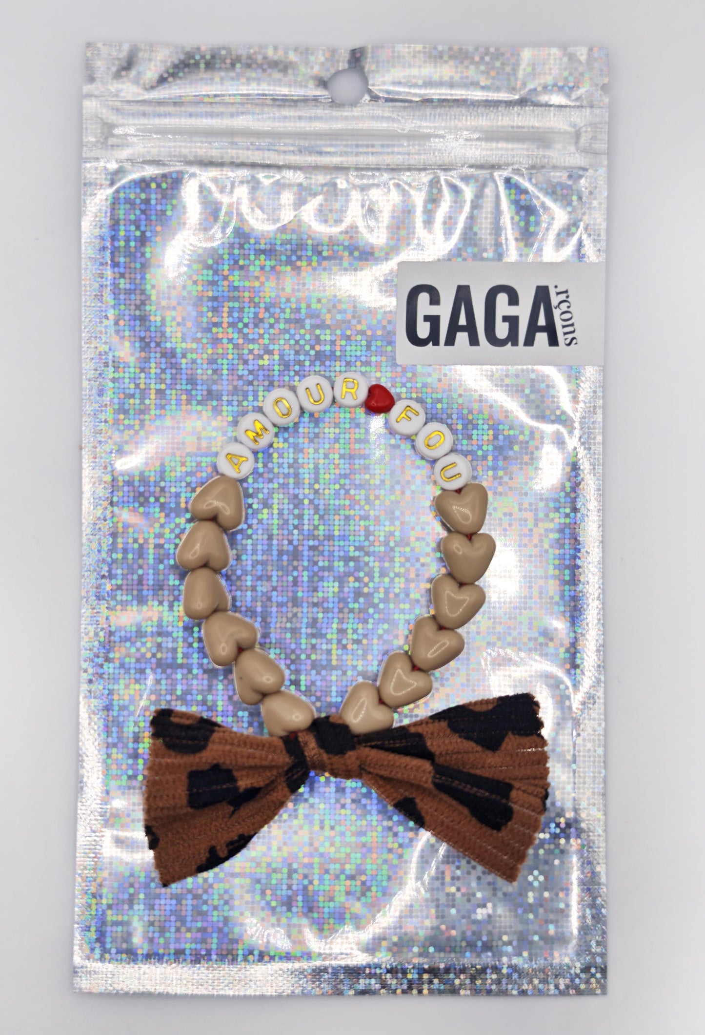 Bracelet GAGA - Café au lait, Blanc Doré, ❤️ & Maxi Noeud Léopard