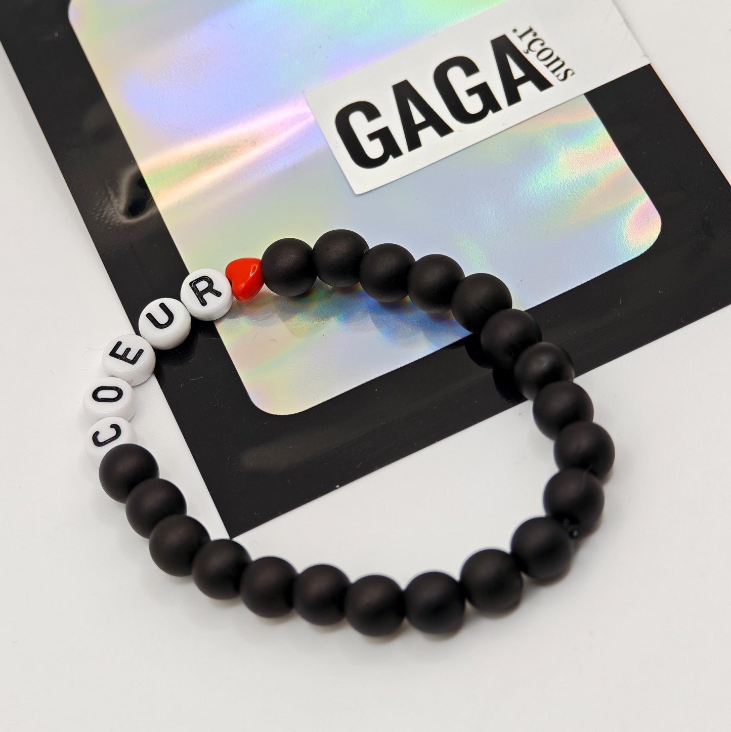 Bracelet GAGA - Noir & Mini coeur ❤️