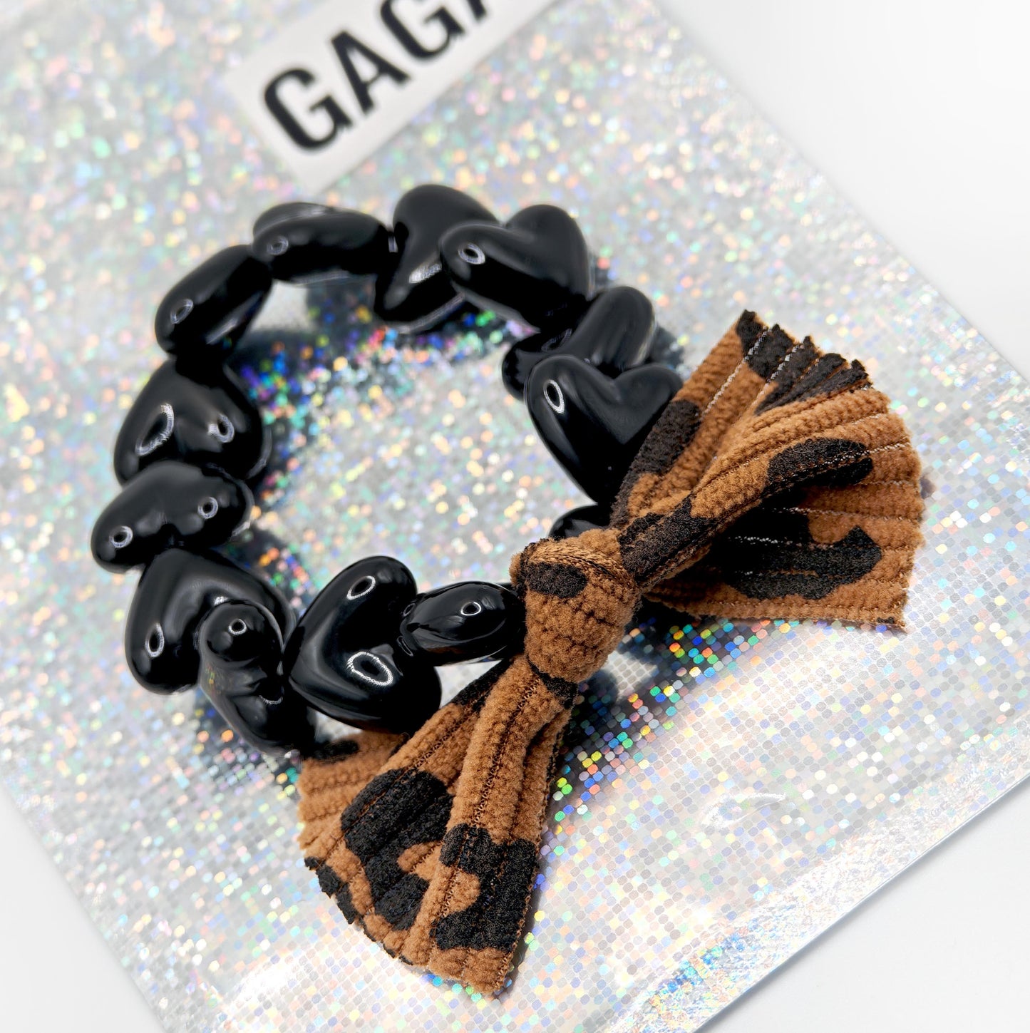 Bracelet GAGA - Only Noir & Maxi Noeud Léopard