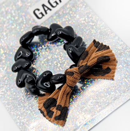 Bracelet GAGA - Only Noir & Maxi Noeud Léopard