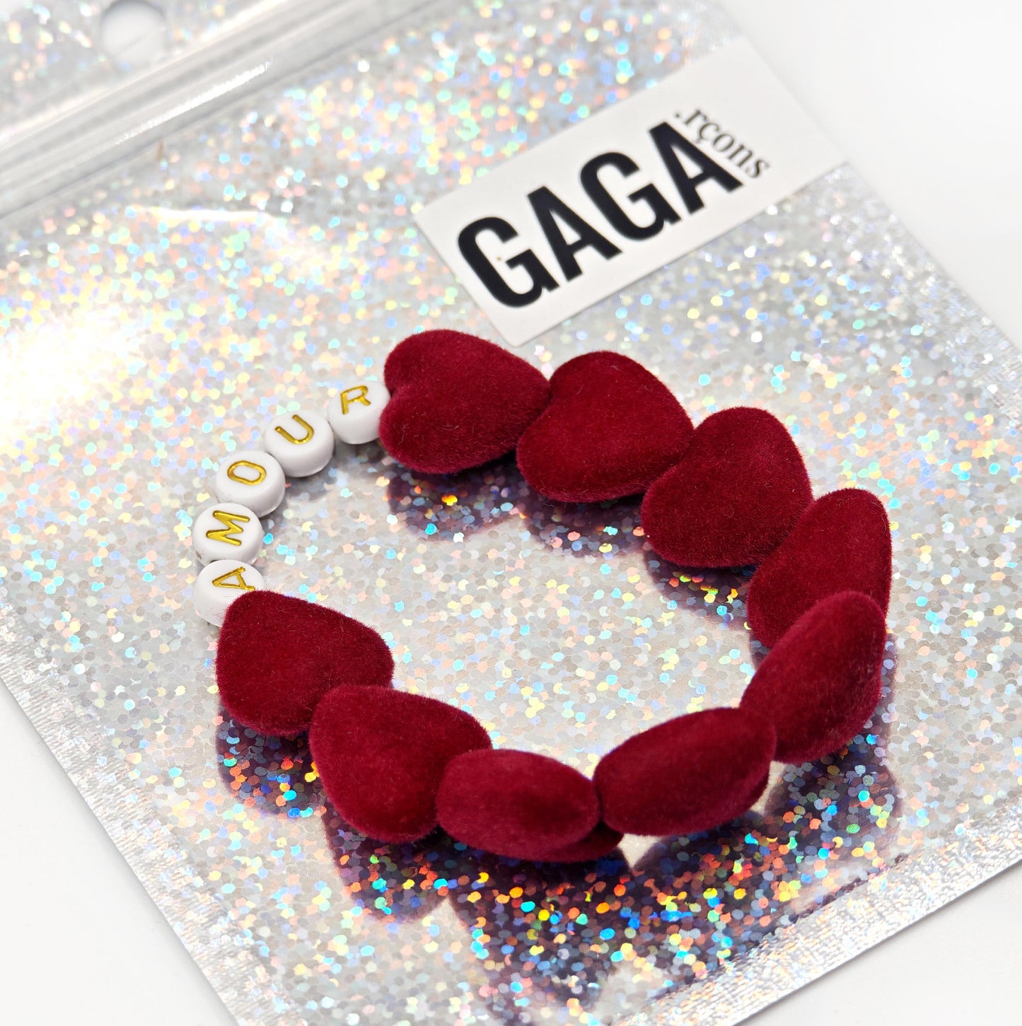Bracelet GAGA - Maxi velours bordeaux & Blanc doré