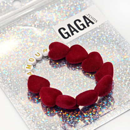 Bracelet GAGA - Maxi velours bordeaux & Blanc doré