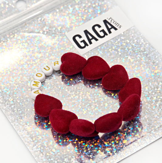 Bracelet GAGA - Maxi velours bordeaux & Blanc doré
