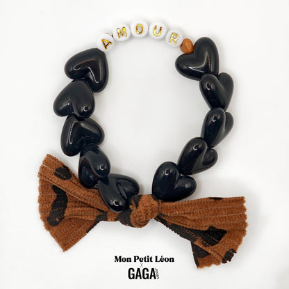 Bracelet GAGA - Noir, Blanc doré, 🤎 & Maxi Noeud Léopard