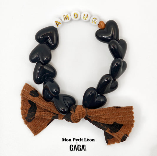 Bracelet GAGA - Noir, Blanc doré, 🤎 & Maxi Noeud Léopard