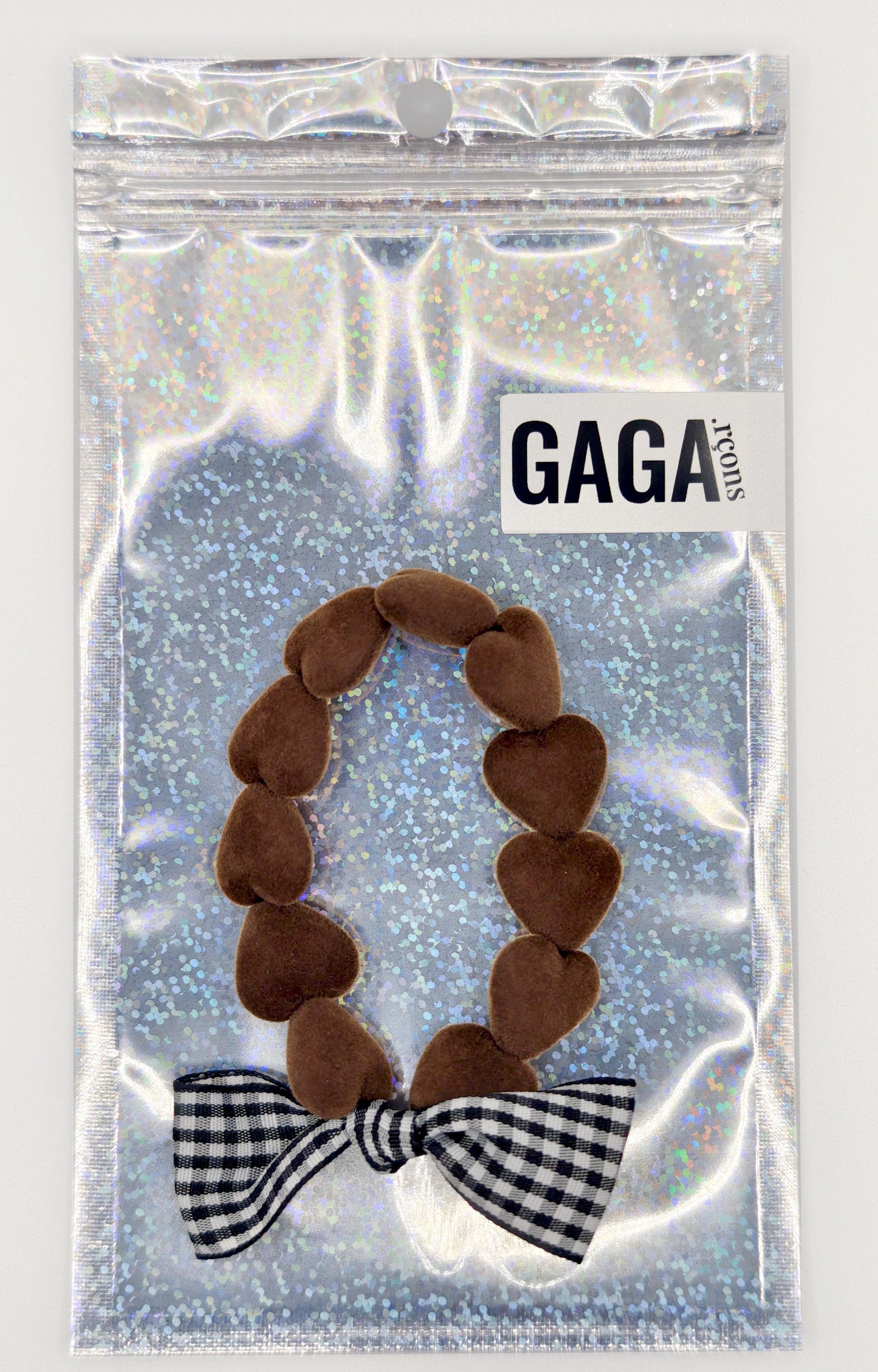 Bracelet GAGA - Only Maxi Velours Chocolat & Maxi Noeud Vichy