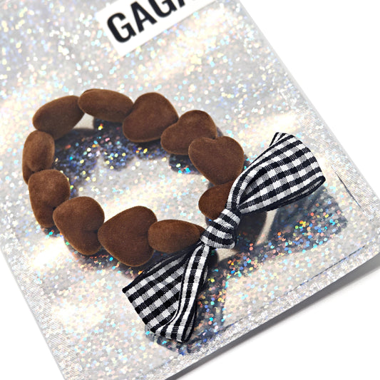 Bracelet GAGA - Only Maxi Velours Chocolat & Maxi Noeud Vichy