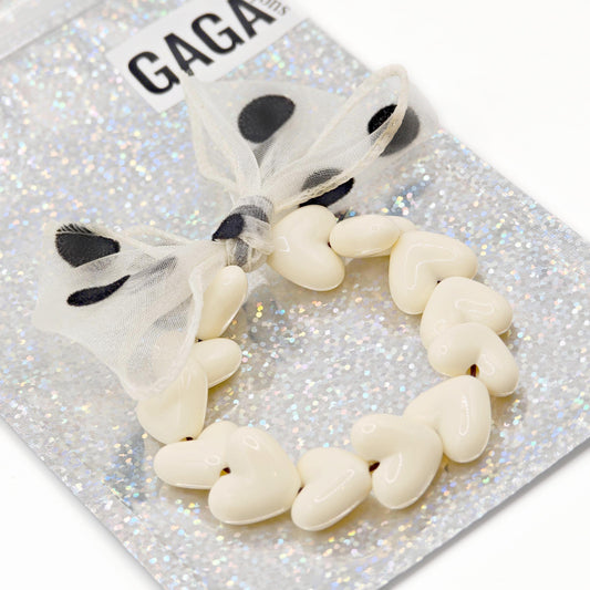 Bracelet GAGA - Only Beige & Maxi noeud Beige à Pois