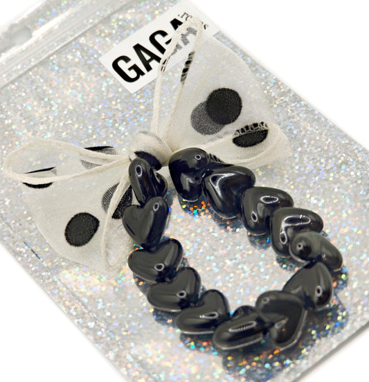 Bracelet GAGA - Only Noir & Maxi noeud Beige à Pois