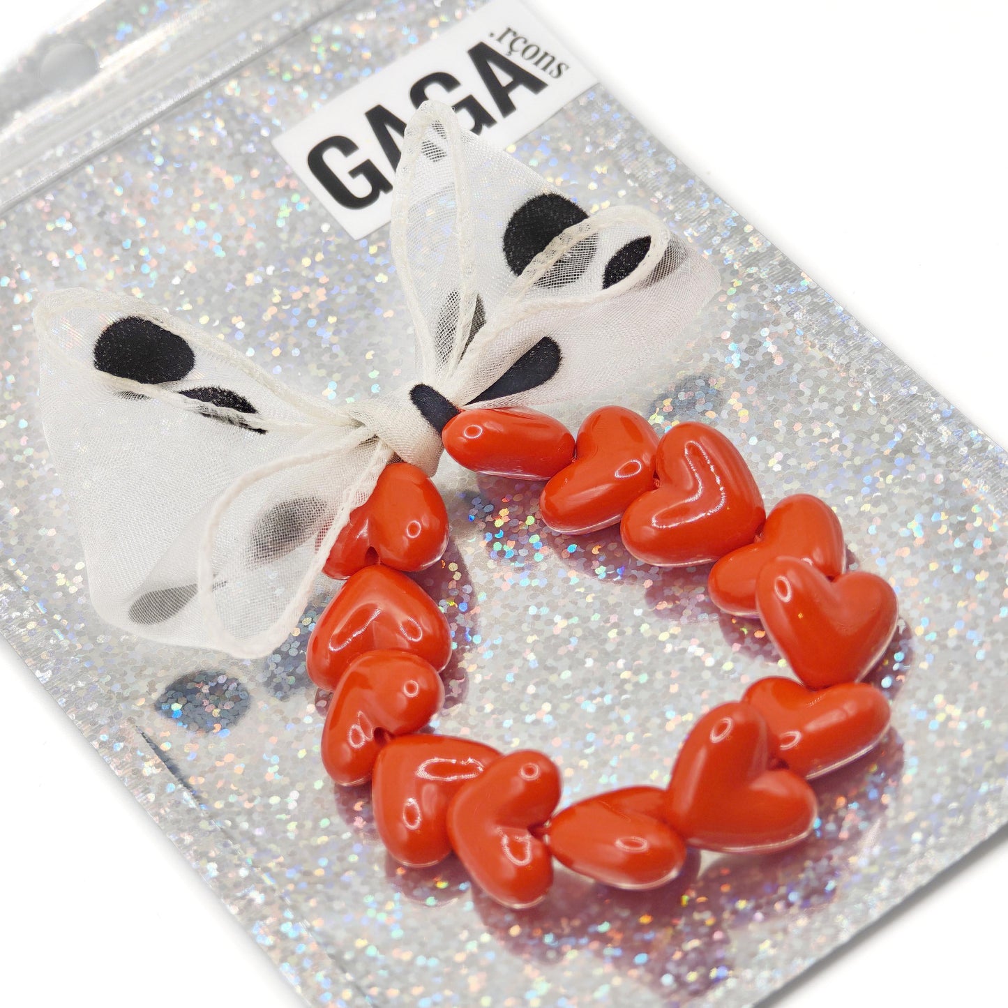 Bracelet GAGA - Only Rouge & Maxi noeud Beige à Pois