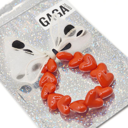 Bracelet GAGA - Only Rouge & Maxi noeud Beige à Pois