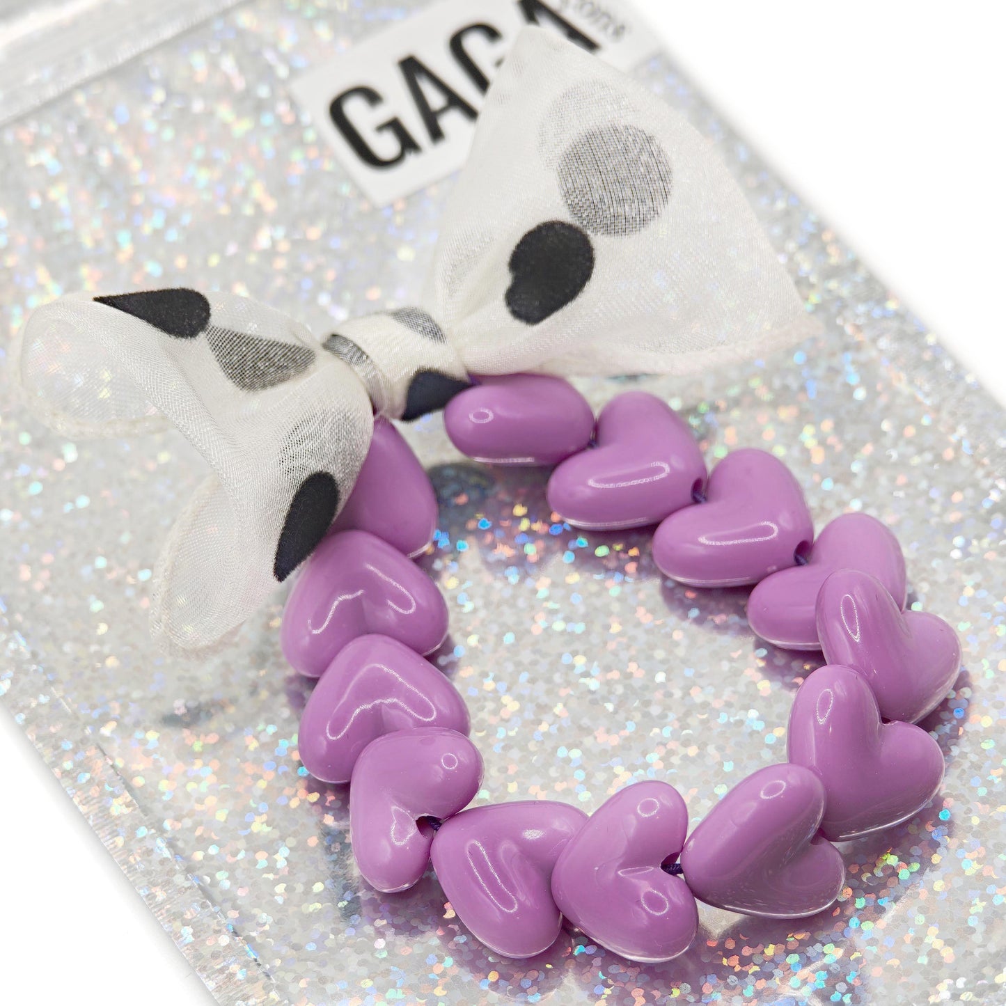 Bracelet GAGA - Only Violet & Maxi noeud Beige à Pois