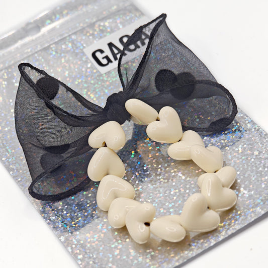 Bracelet GAGA - Only Beige & Maxi noeud Noir à Pois