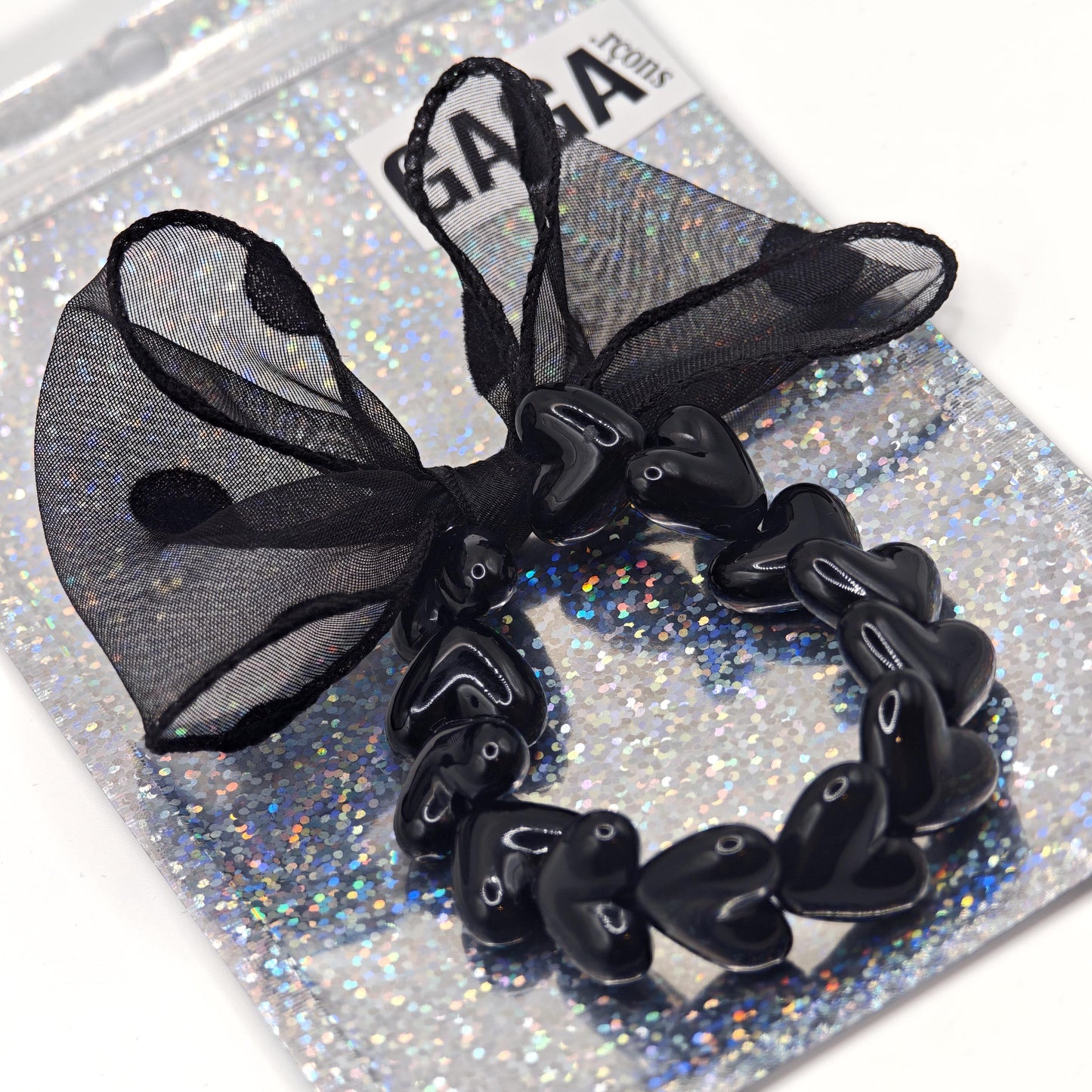 Bracelet GAGA - Only Noir & Maxi noeud Noir à Pois