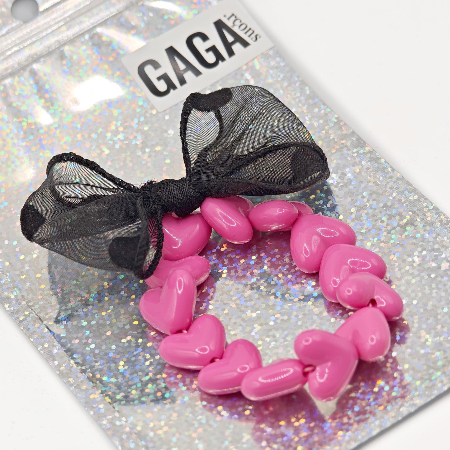 Bracelet GAGA - Only Fuchsia & Maxi noeud Noir à Pois