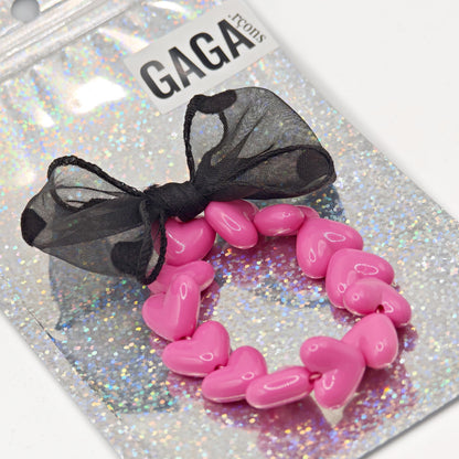 Bracelet GAGA - Only Fuchsia & Maxi noeud Noir à Pois