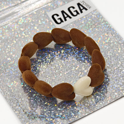 Bracelet GAGA - Only Velours Marron & Maxi Coeur Beige
