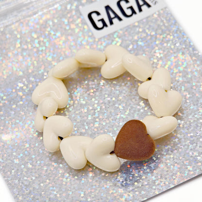 Bracelet GAGA - Only Beige & Coeur Velours Marron
