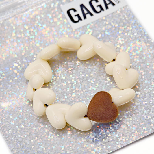 Bracelet GAGA - Only Beige & Coeur Velours Marron