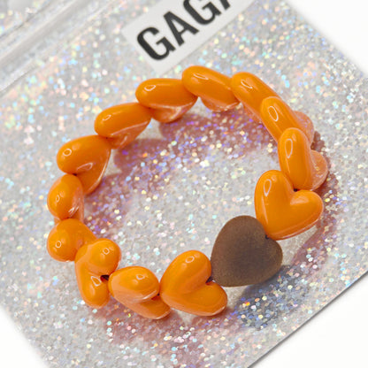 Bracelet GAGA - Only Orange & Coeur Velours Marron