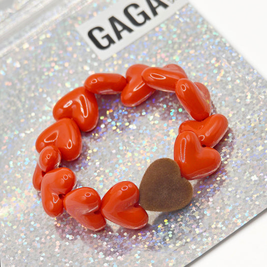 Bracelet GAGA - Only Rouge & Coeur Velours Marron