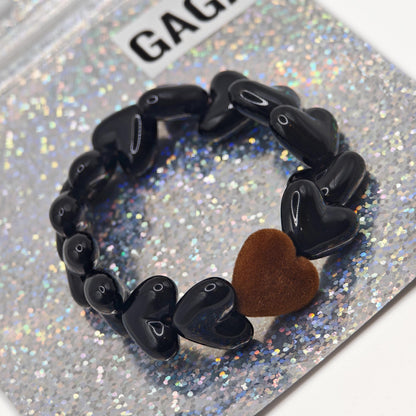 Bracelet GAGA - Only Noir & Coeur Velours Marron