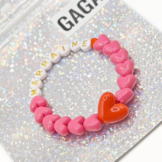 Bracelet GAGA - Fuchsia & Maxi coeur rouge ❤️