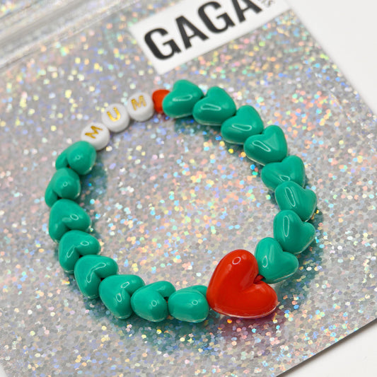 Bracelet GAGA - Vert flashy, Blanc doré & Maxi coeur Rouge