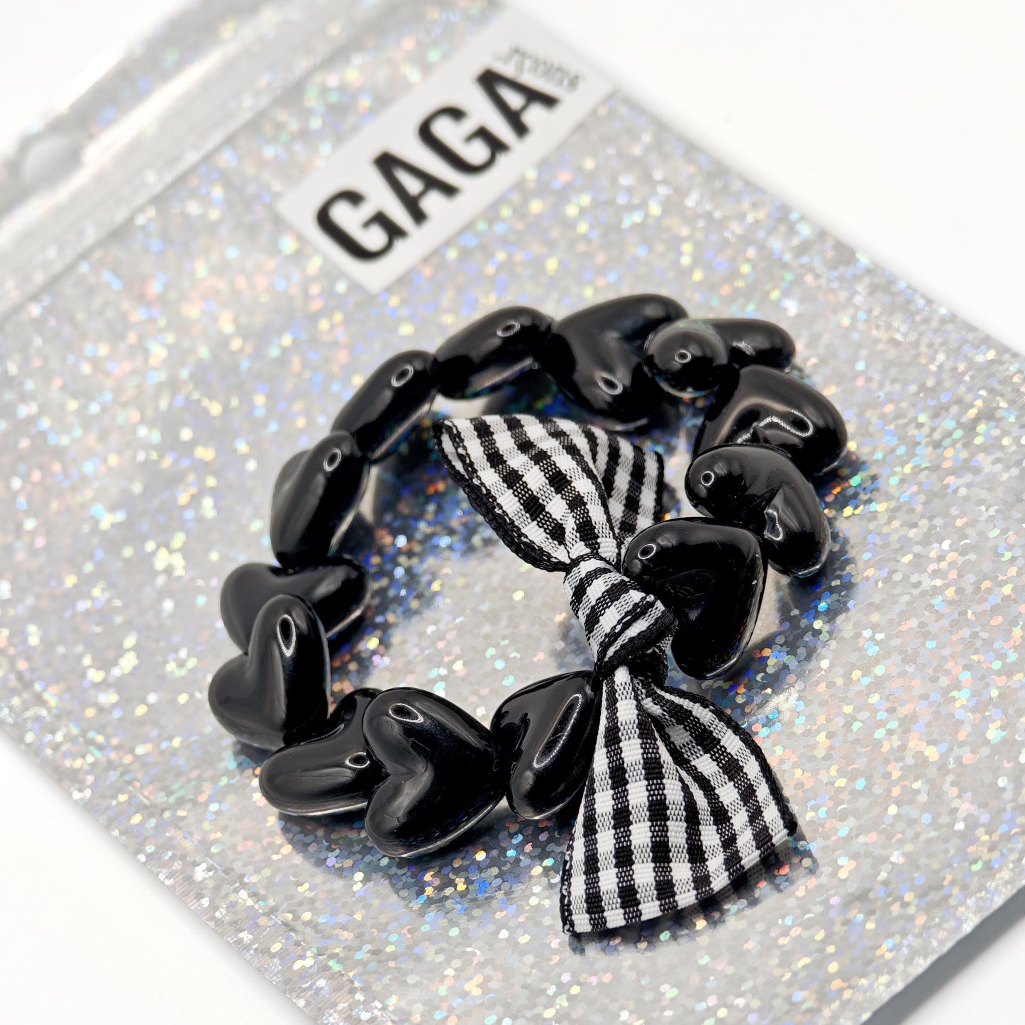 Bracelet GAGA - Only Noir & Noeud Vichy