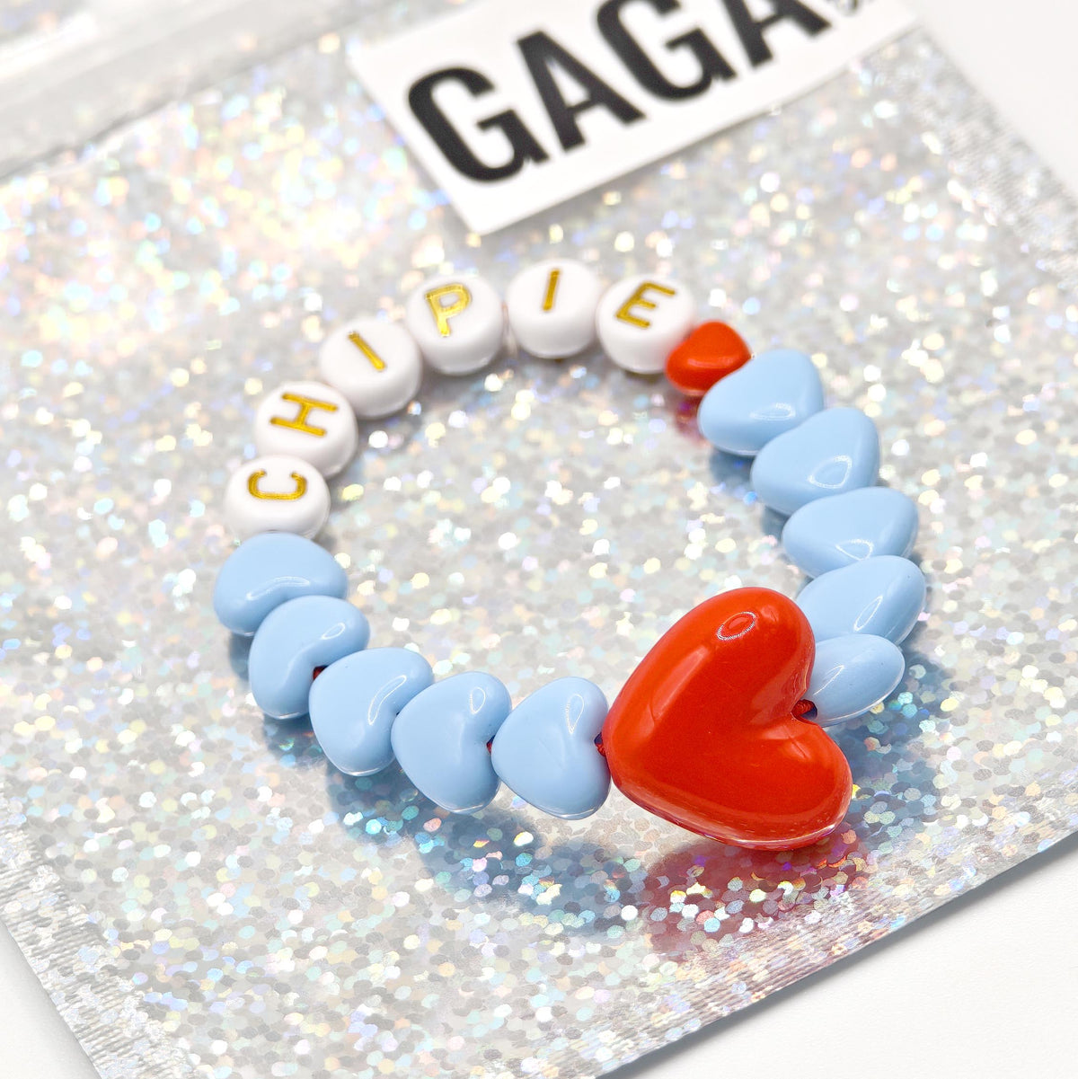 Bracelet GAGA - Bleu ciel & Maxi coeur Rouge