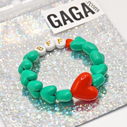 Bracelet GAGA - Vert flashy & Maxi coeur Rouge