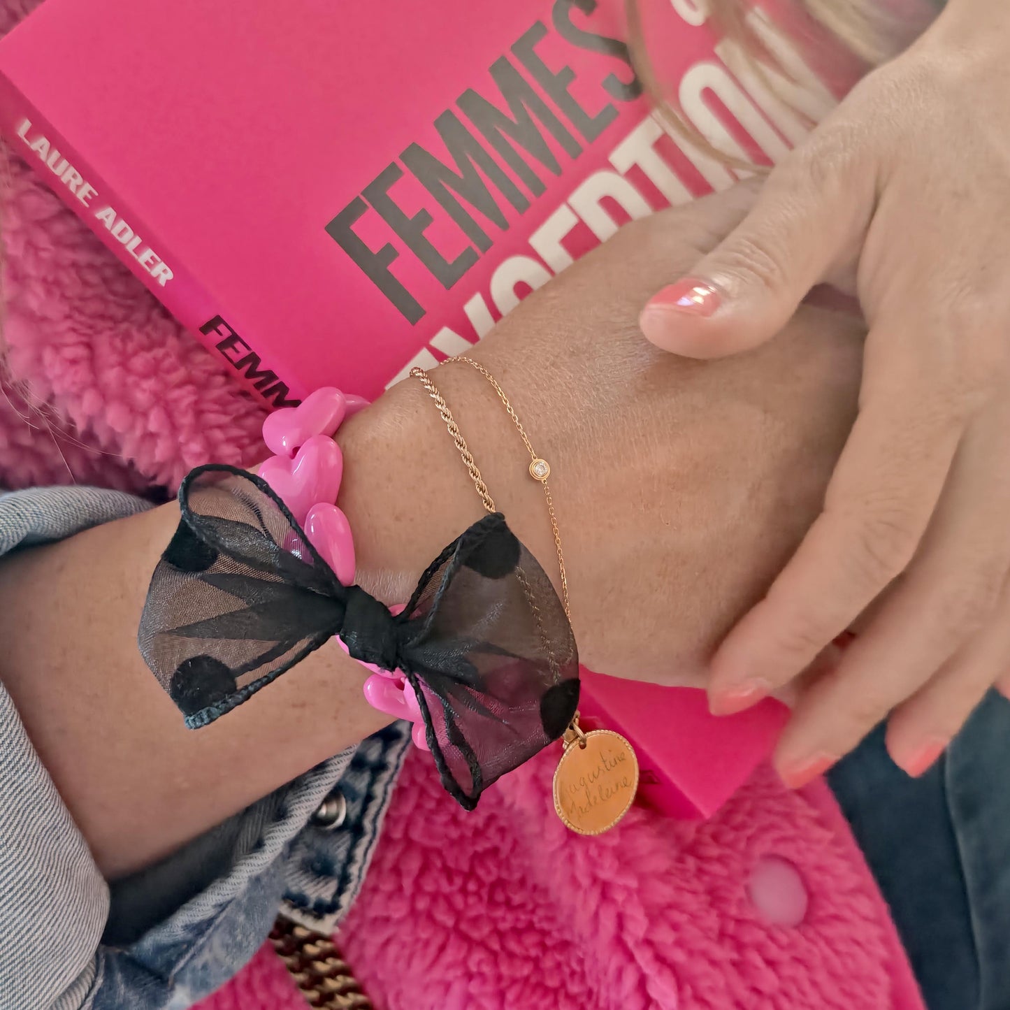 Bracelet GAGA - Only Fuchsia & Maxi noeud Noir à Pois
