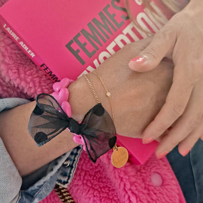 Bracelet GAGA - Only Fuchsia & Maxi noeud Noir à Pois