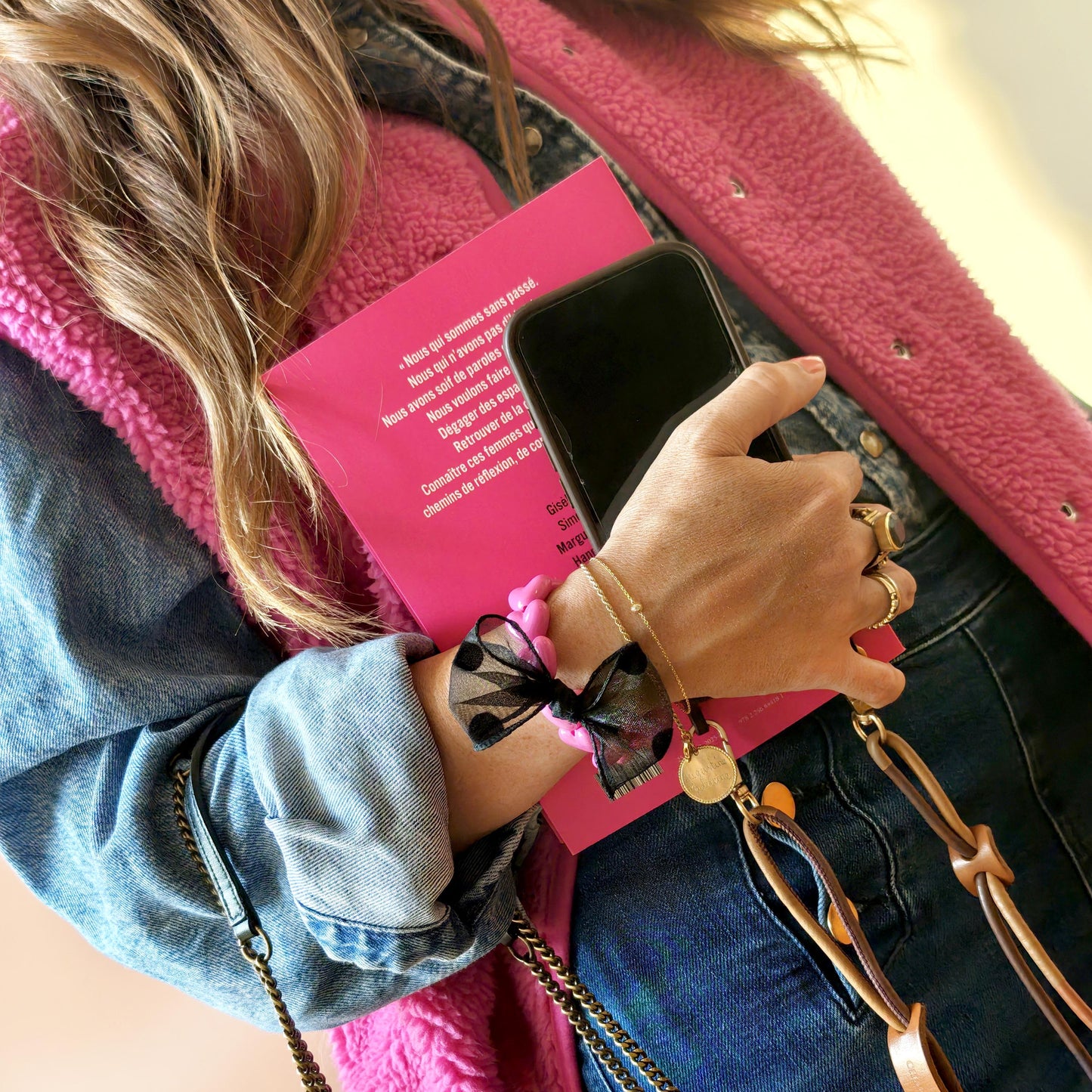 Bracelet GAGA - Only Rose & Maxi noeud Noir à Pois