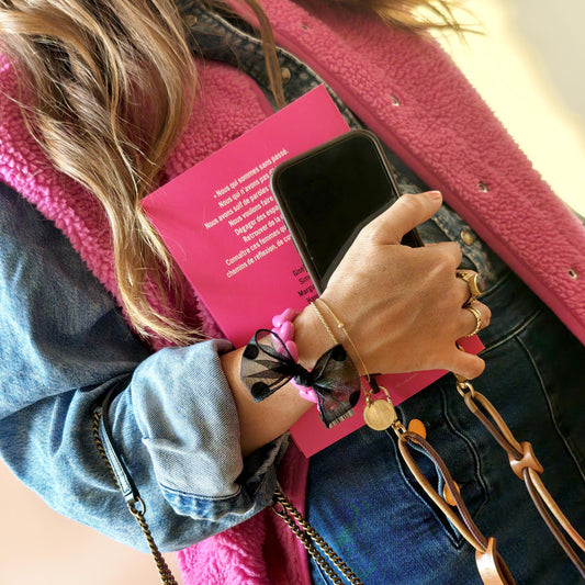 Bracelet GAGA - Only Fuchsia & Maxi noeud Noir à Pois