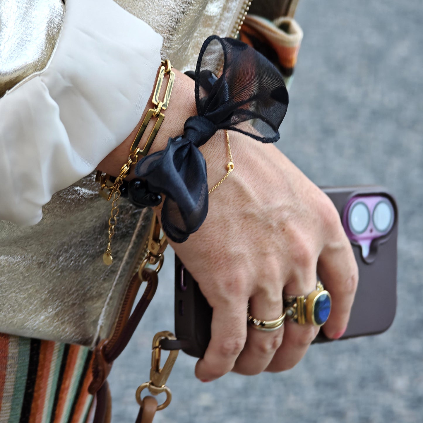 Bracelet GAGA - Only Rouge & Maxi noeud Noir à Pois