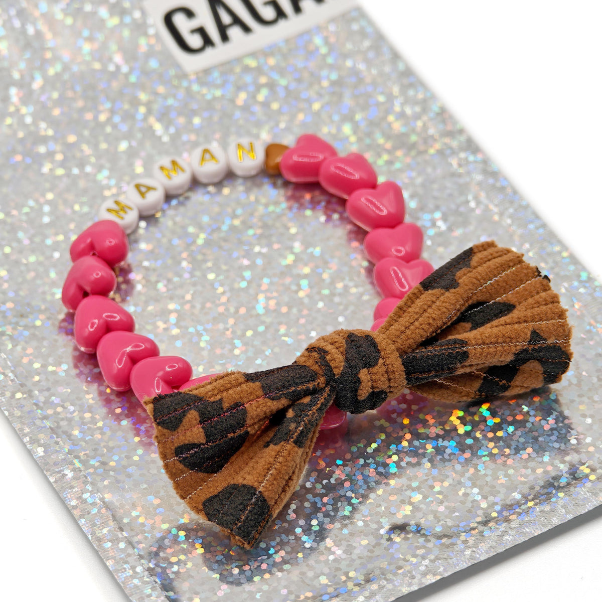 Bracelet GAGA - Fuchsia, Blanc Doré, 🤎 & Maxi Noeud Léopard