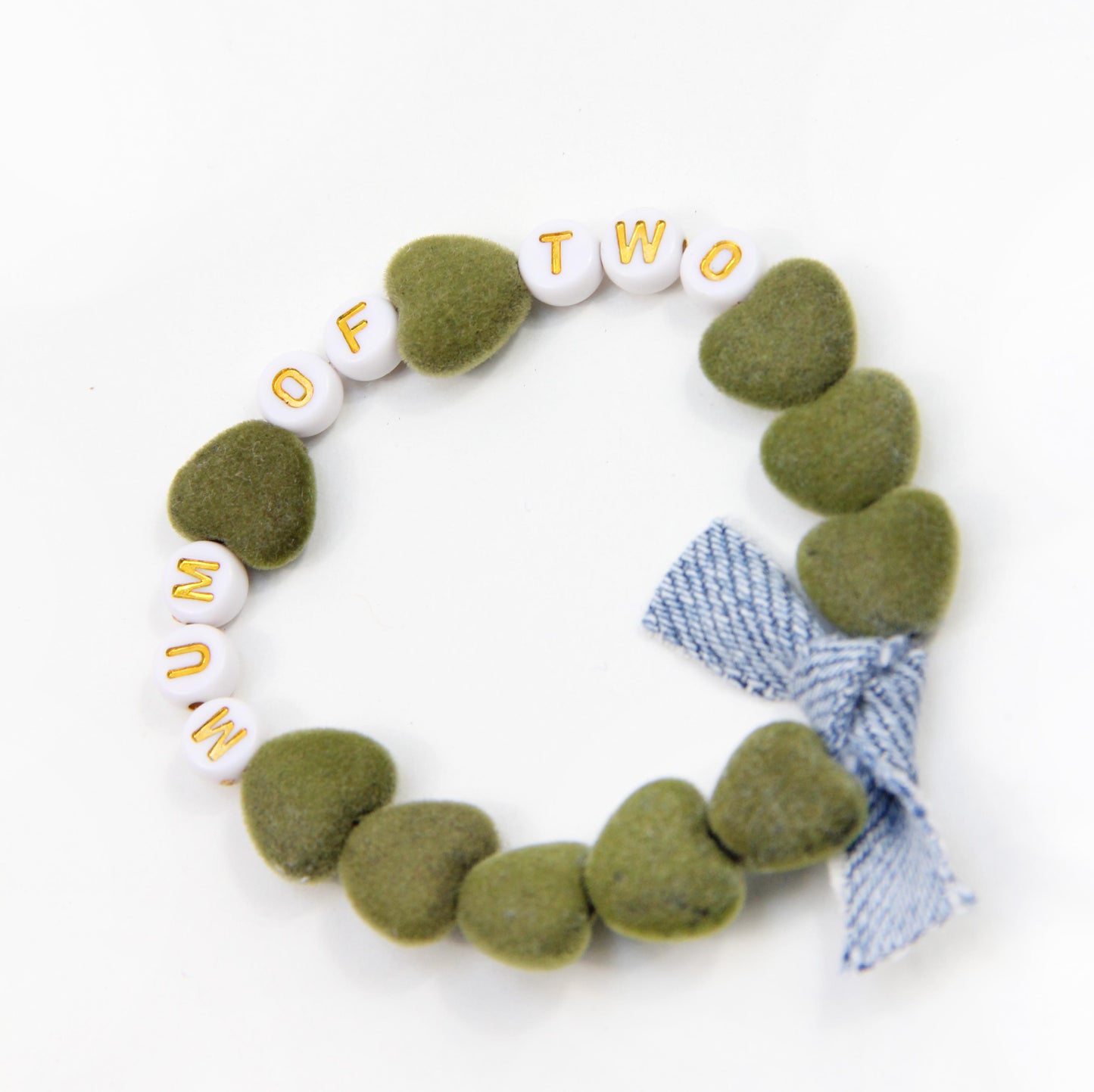 Bracelet GAGA - Kaki velours, Blanc doré & Jean