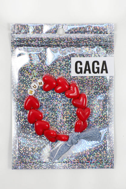 Bracelet GAGA - Rouge maxi coeurs & maxi noeud en jean !